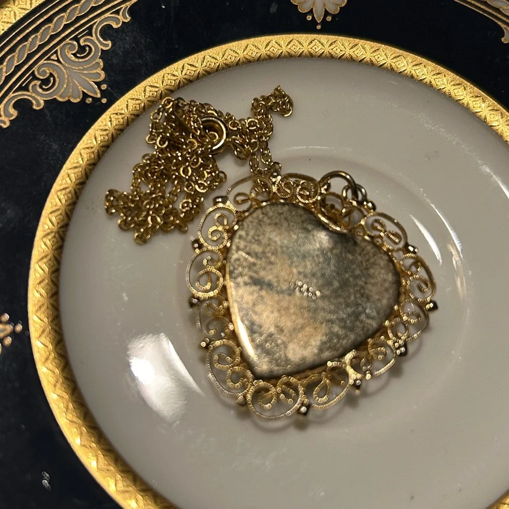 Vintage Micro-Mosaic Heart Pendant Necklace